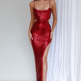 Noel Sequin Cut-Out Maxi Dress Red