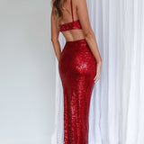 Noel Sequin Cut-Out Maxi Dress Red