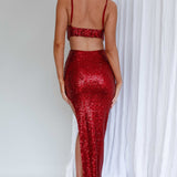 Noel Sequin Cut-Out Maxi Dress Red
