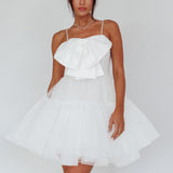True Wish Bow Tulle Mini Dress White