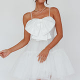 True Wish Bow Tulle Mini Dress White