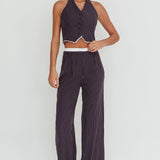 Lilija Pinstripe Double Waistband Wide-Leg Pants Navy