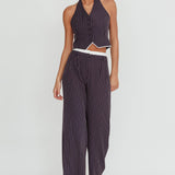 Lilija Pinstripe Double Waistband Wide-Leg Pants Navy