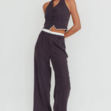 Lilija Pinstripe Double Waistband Wide-Leg Pants Navy
