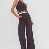Lilija Pinstripe Double Waistband Wide-Leg Pants Navy