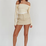 Rhian Pinstripe Double Waistband Skort Beige White