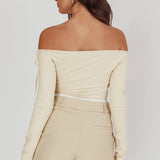 Rhian Pinstripe Double Waistband Skort Beige White