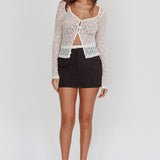Rhian Pinstripe Double Waistband Skort Black White