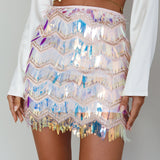 Galaxy Sky Sequin Mini Skirt Iridescent Pink