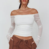 Ronda Off-Shoulder Sheer Sleeve Top White
