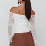 Ronda Off-Shoulder Sheer Sleeve Top White