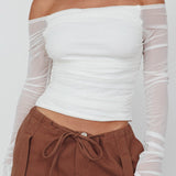 Ronda Off-Shoulder Sheer Sleeve Top White