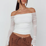 Ronda Off-Shoulder Sheer Sleeve Top White