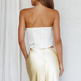 Sun Rose Strapless Crop Top Creme