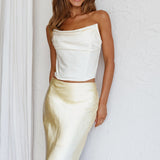 Sun Rose Strapless Crop Top Creme