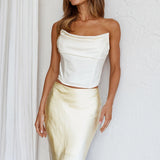 Sun Rose Strapless Crop Top Creme