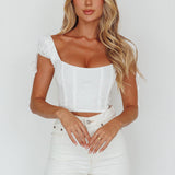 Citrine Dreams String Tie Detail Crop Top White