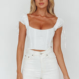 Citrine Dreams String Tie Detail Crop Top White