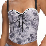 Julissa Ribbon Trim Top Floral Ink