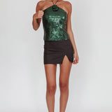 Darcy Sequin Halter Top Hunter Green