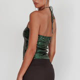 Darcy Sequin Halter Top Hunter Green