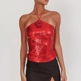 Darcy Sequin Halter Top Red