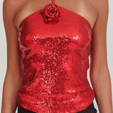 Darcy Sequin Halter Top Red