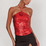 Darcy Sequin Halter Top Red