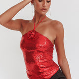 Darcy Sequin Halter Top Red