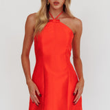 Falon Halter Bow Neck Mini Dress Red