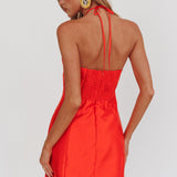 Falon Halter Bow Neck Mini Dress Red