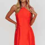 Falon Halter Bow Neck Mini Dress Red