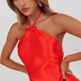 Falon Halter Bow Neck Mini Dress Red