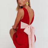 Unrequited Bow Back Mini Dress Red/Pink