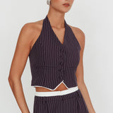 Lilija Pinstripe Halter Neck Vest Navy