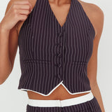 Lilija Pinstripe Halter Neck Vest Navy
