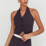 Lilija Pinstripe Halter Neck Vest Navy
