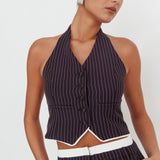 Lilija Pinstripe Halter Neck Vest Navy
