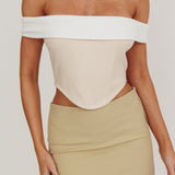 Spill The Tea Off-Shoulder Top Beige/White