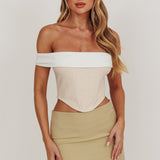Spill The Tea Off-Shoulder Top Beige/White