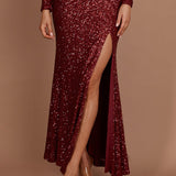 Nights In Monaco Split Sequin Maxi Skirt Burgundy
