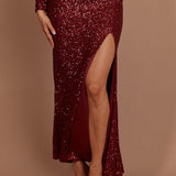 Nights In Monaco Split Sequin Maxi Skirt Burgundy