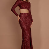 Nights In Monaco Split Sequin Maxi Skirt Burgundy