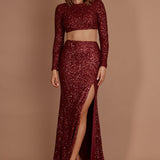 Nights In Monaco Sequin Crop Top Burgundy