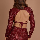 Nights In Monaco Sequin Crop Top Burgundy