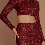 Nights In Monaco Sequin Crop Top Burgundy