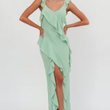 Johannson Ruffle Trim Maxi Dress Pistachio