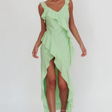 Johannson Ruffle Trim Maxi Dress Pistachio