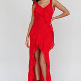 Johannson Ruffle Trim Maxi Dress Red