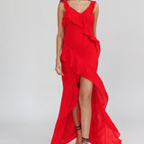 Johannson Ruffle Trim Maxi Dress Red